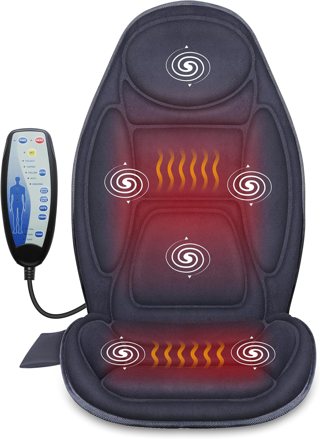 Back Massager with Heat – Vibration Massage Seat Cushion for Back and Thigh Pain Relief | 6 Motors, 2 Heat Levels & Timer | Relaxing Home and Office Chair Pad – Ideal Gift for Women & Men