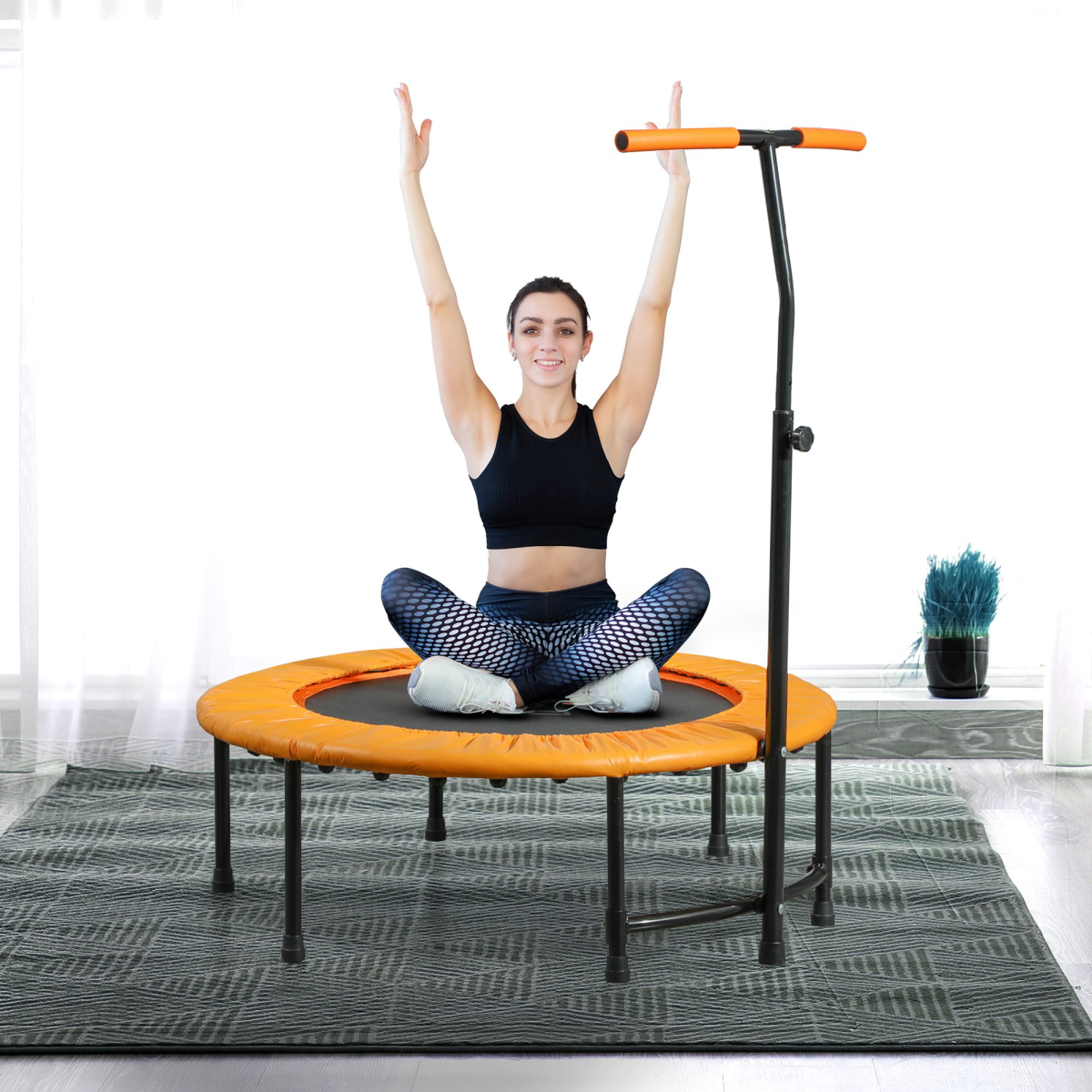 40" Mini Fitness Trampoline with Adjustable Handle – Orange