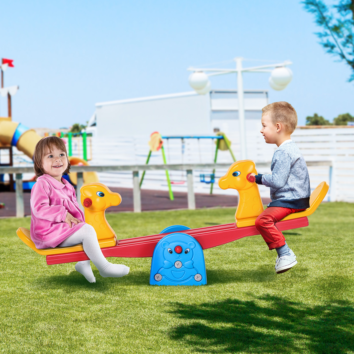 Kids Seesaw with Animal Design – Safe 2-Seat Teeter Totter with Easy-Grip Handles