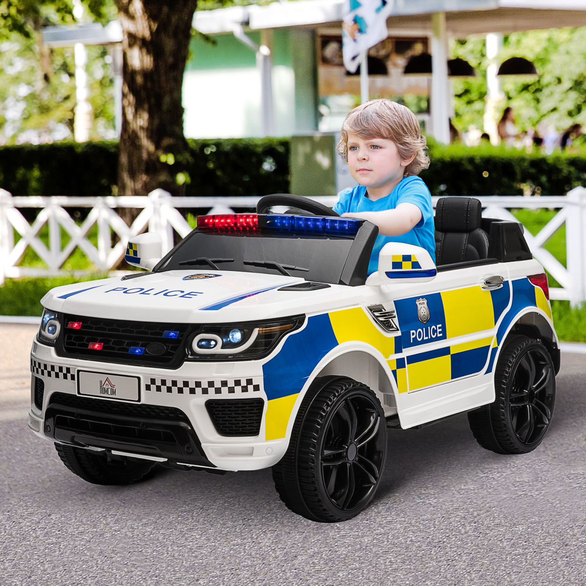 12V Kids Electric Ride-On Police Car with Remote, Siren & Bluetooth – Ages 3-6
