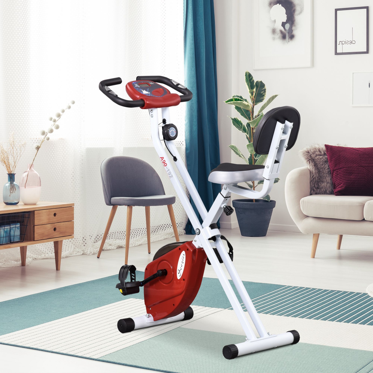 Foldable Magnetic Resistance Exercise Bike with LCD & Adjustable Seat - HOMCOM - All Round Fitness