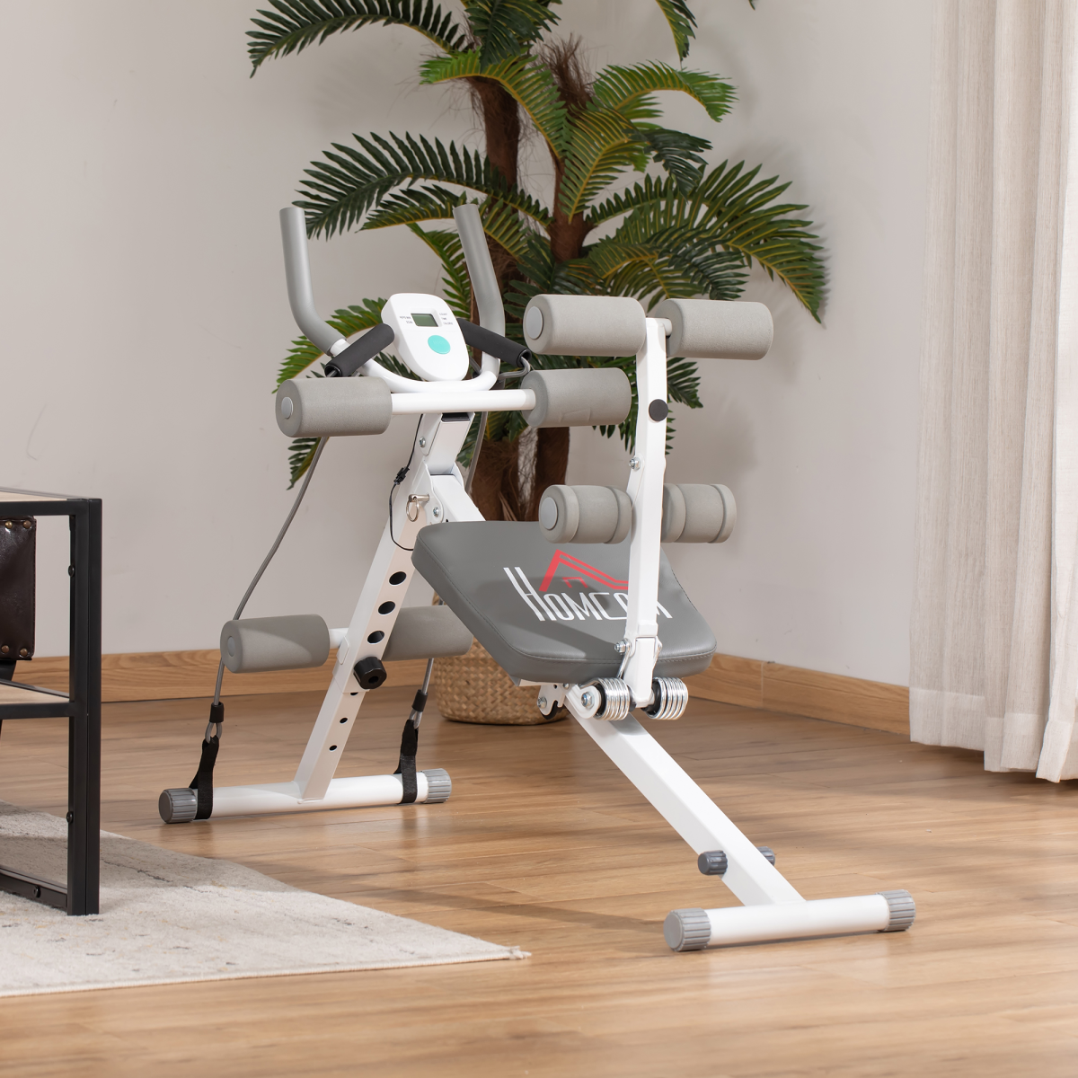 Adjustable Steel Abdominal Trainer with LCD Monitor & Resistance Bands - All Round Fitness