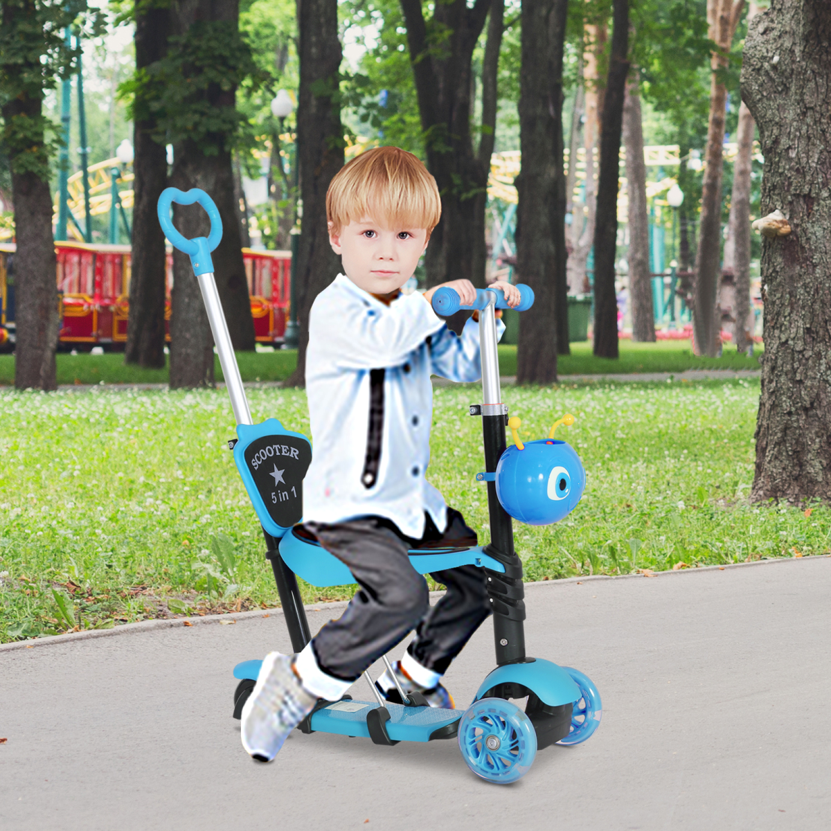 5-in-1 Kids Kick Scooter with Removable Seat & Adjustable Handle – 3-Wheel Design