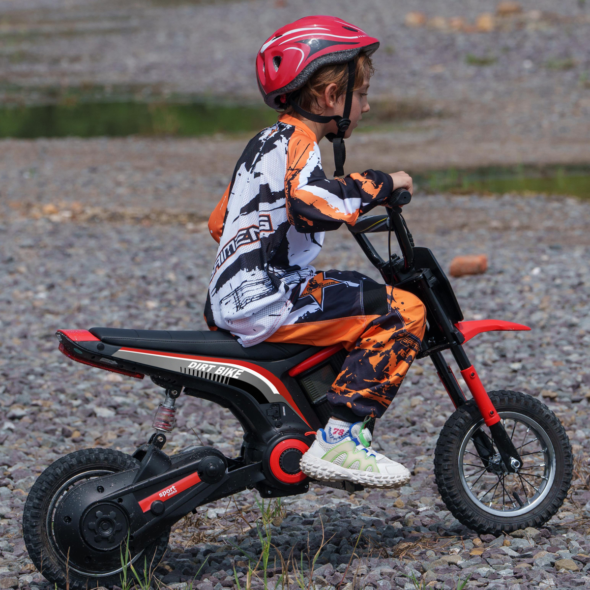 24V Kids Electric Motorbike with Twist Grip Throttle, Lights, Music & Horn – Red