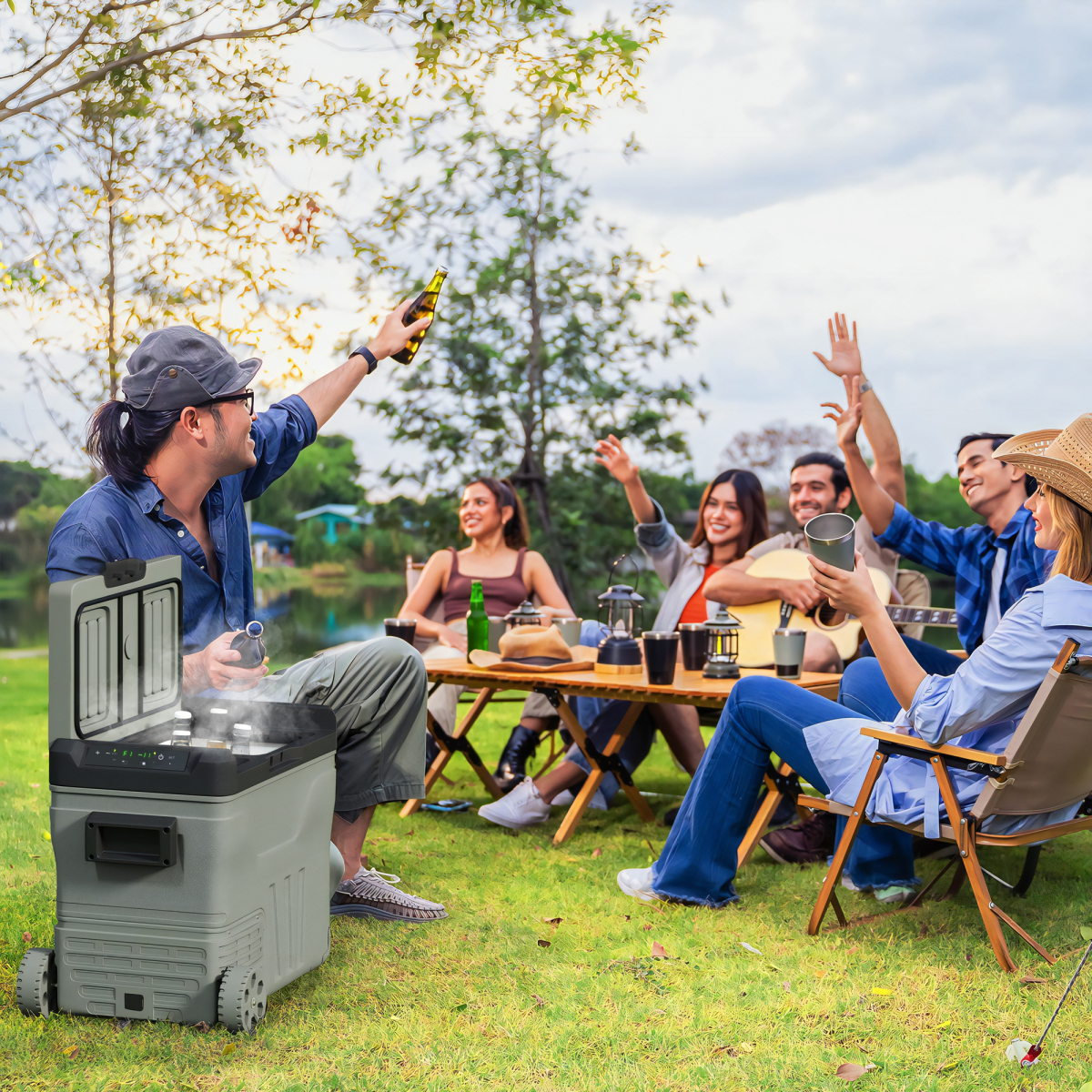 45L Portable Camping Fridge Freezer with Dual Zone, Car & Home Use, -20℃ to 20℃