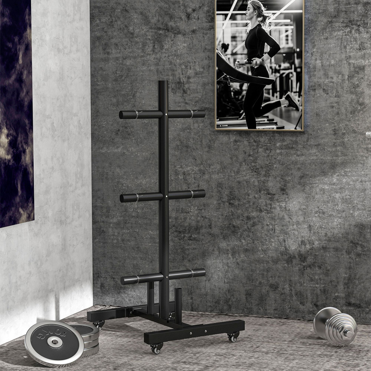 Olympic Weight Plate Rack with Wheels & Safety Clamps – Holds up to 220kg