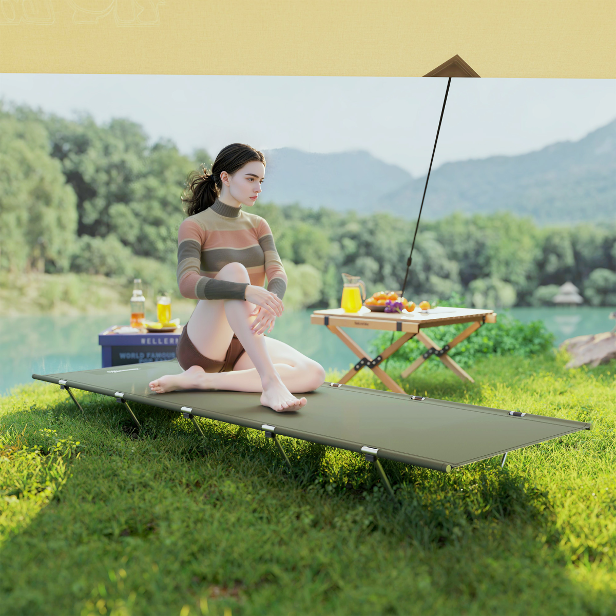 Folding Camping Bed with Carry Bag, Lightweight Portable Cot – Dark Green