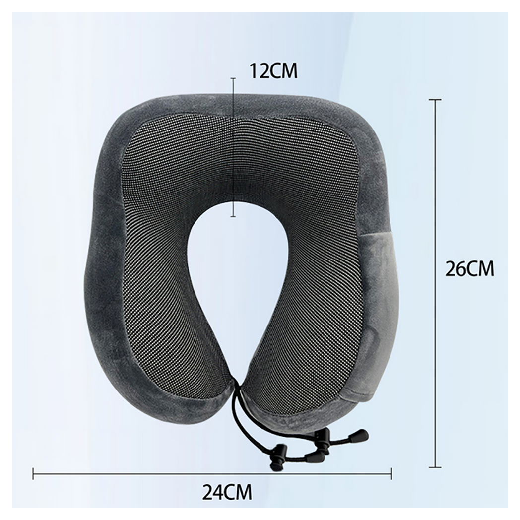 Memory Foam Travel Pillow – Neck Support Cushion with Adjustable Drawstring (Black/Grey)