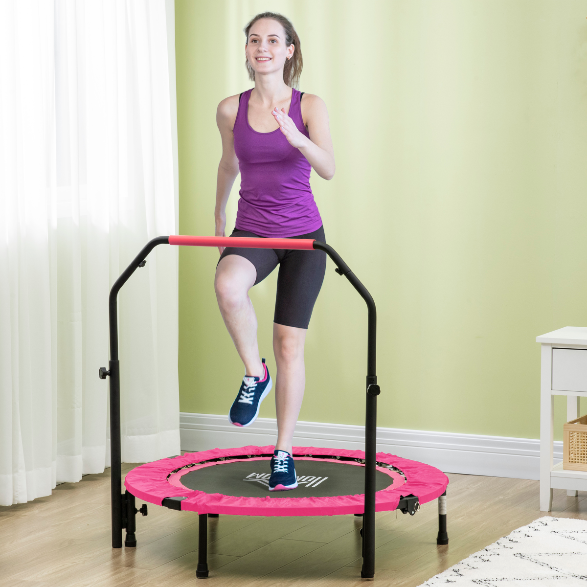 40" Mini Fitness Trampoline with Adjustable Handle – Pink