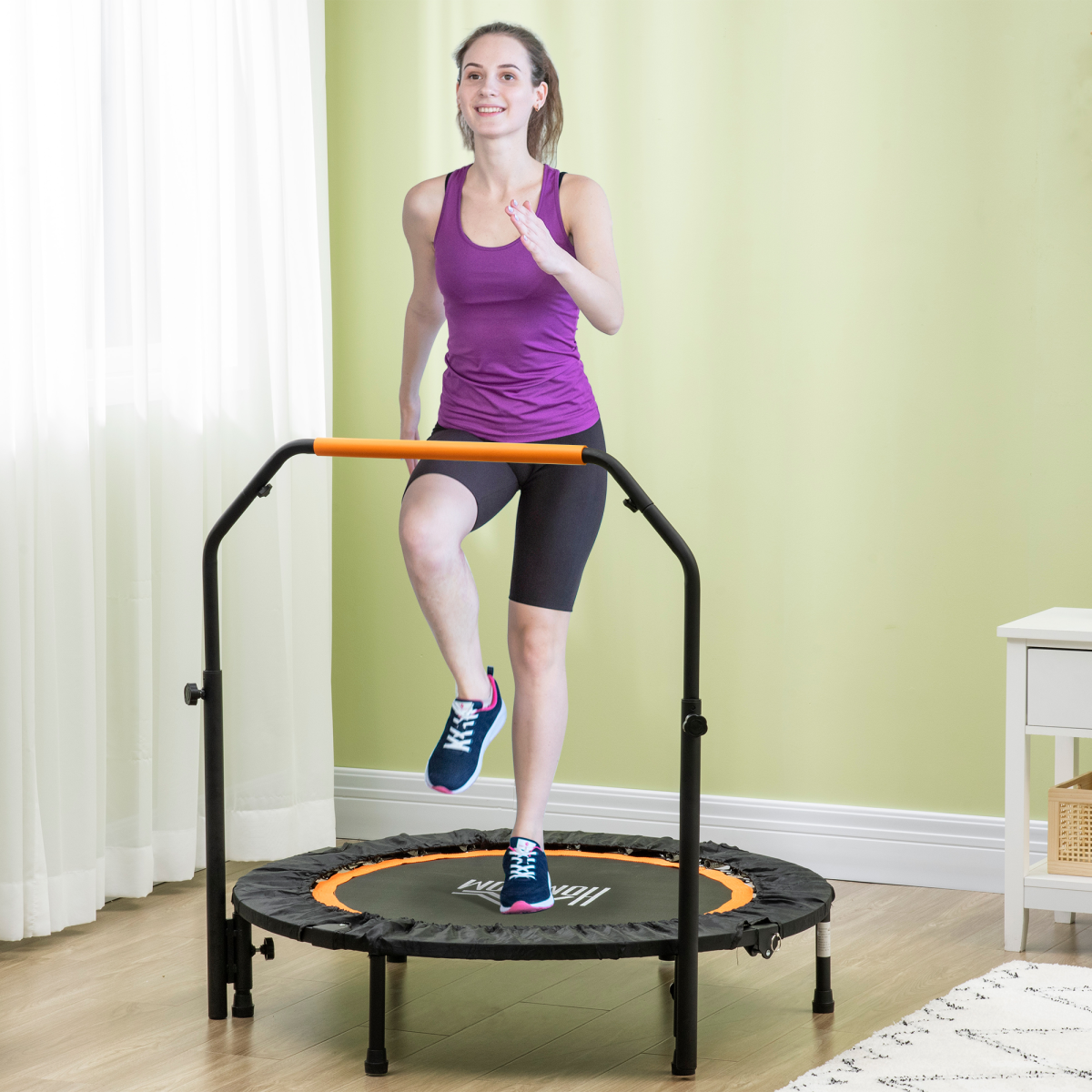 Portable 40" Foldable Mini Fitness Trampoline with Adjustable Handle - HOMCOM - All Round Fitness