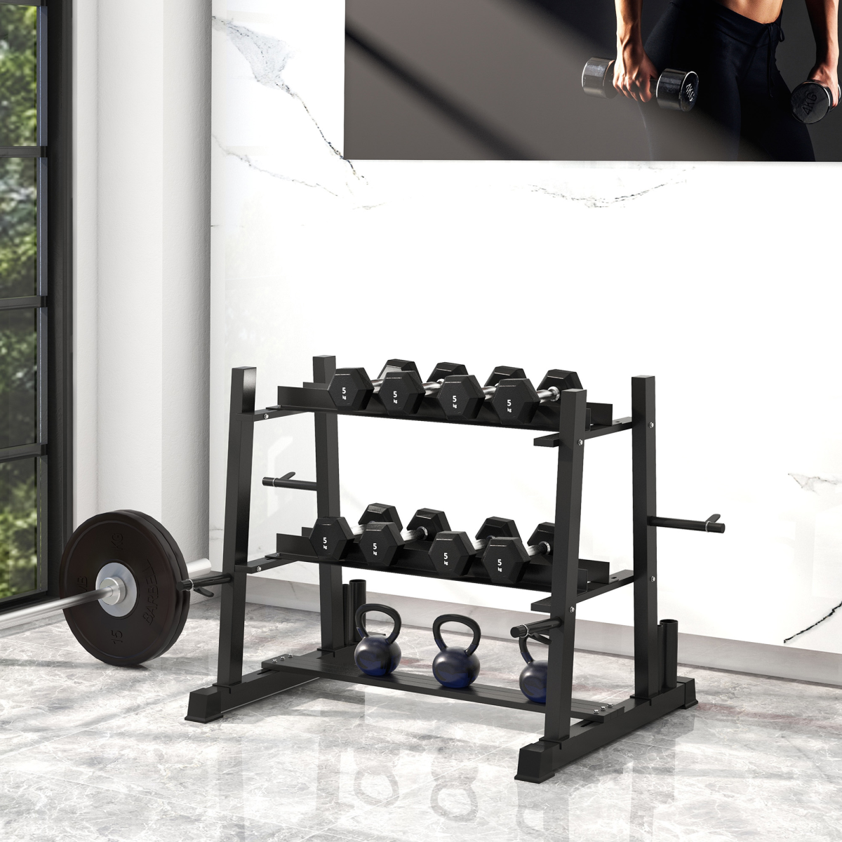 3-Tier Dumbbell Rack for Dumbbells, Kettlebells, Weight Plates & Barbells – Heavy Duty Steel Storage (Rack Only)