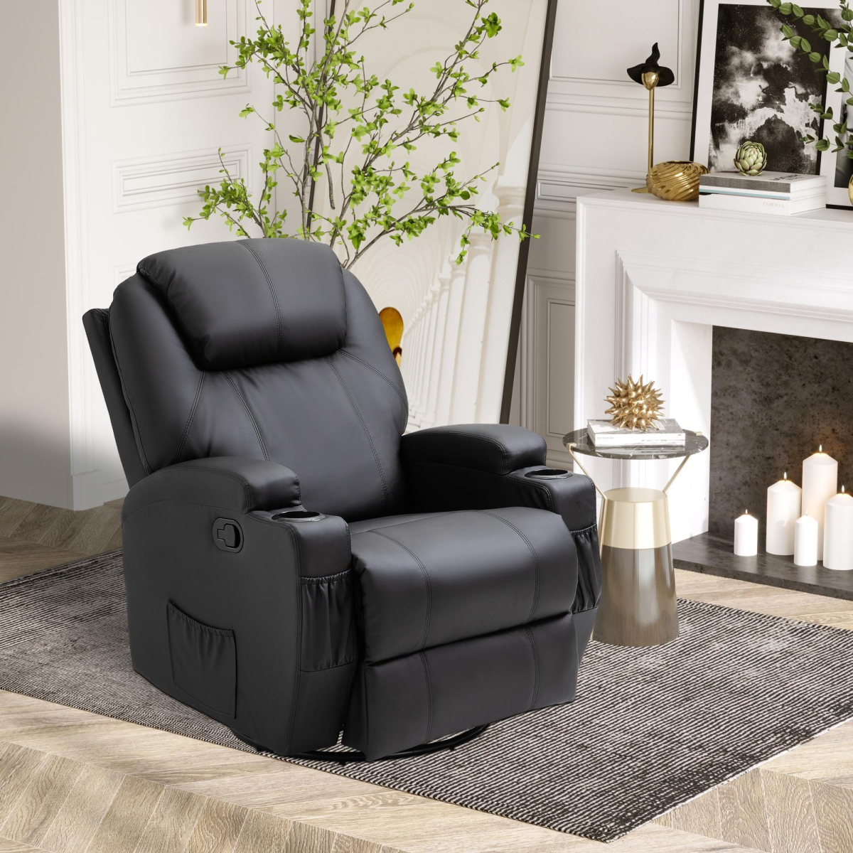 Faux Leather Electric Massage Recliner Chair – 8-Point Vibration, Remote Control & 360° Swivel - All Round Fitness