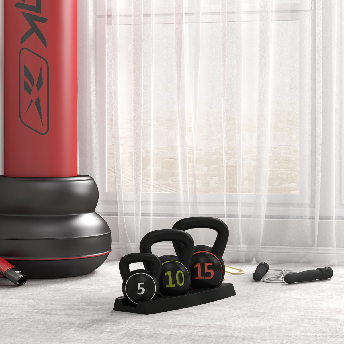 SPORTNOW 3-Piece Kettlebell Set with Storage Tray – 5lb, 10lb & 15lb Weights (2.2kg, 4.5kg, 6.8kg)