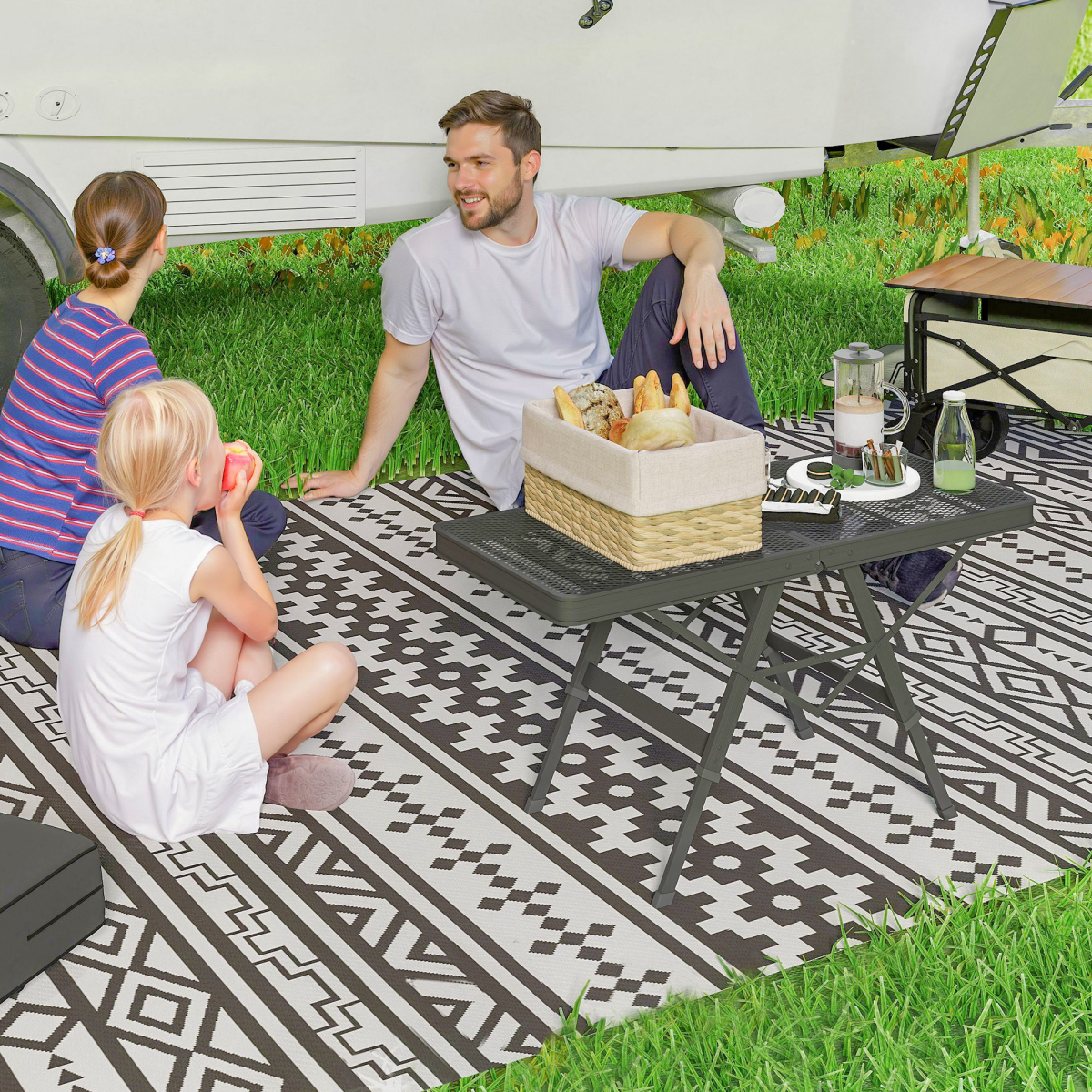 Outsunny 3 ft Folding Camping Table w/ Adjustable Heights & Mesh Desktop