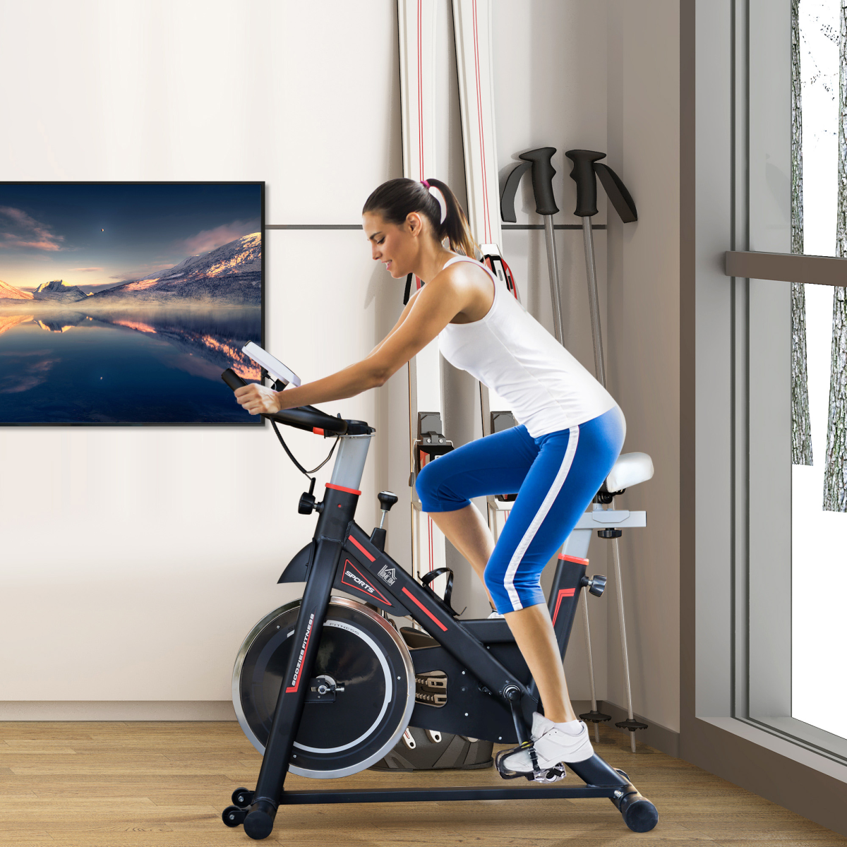 HOMCOM 8kg Flywheel Exercise Bike – Racing-Style Cardio Trainer with Adjustable Resistance & LCD Monitor - All Round Fitness