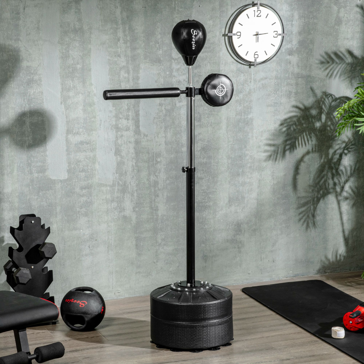 SPORTNOW Adjustable Boxing Speed Bag with Stand, Reflex Bar & Punch Pad – Black - All Round Fitness