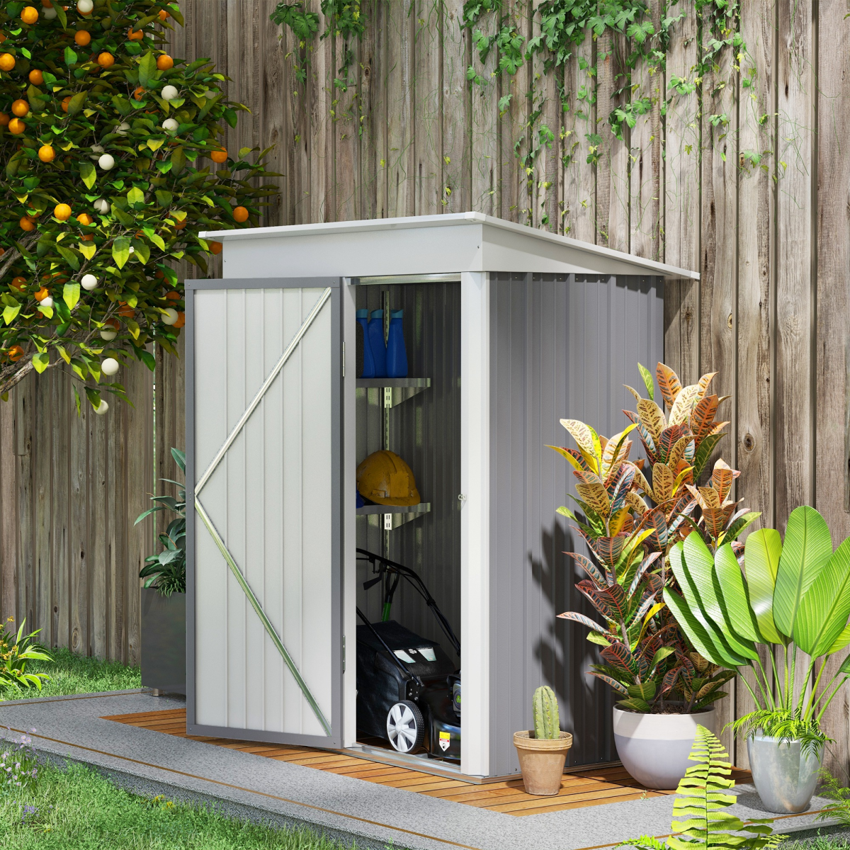 Small Steel Garden Shed with Adjustable Shelf & Lock – Compact 5x3 Lean-to Bike Shed - All Round Fitness