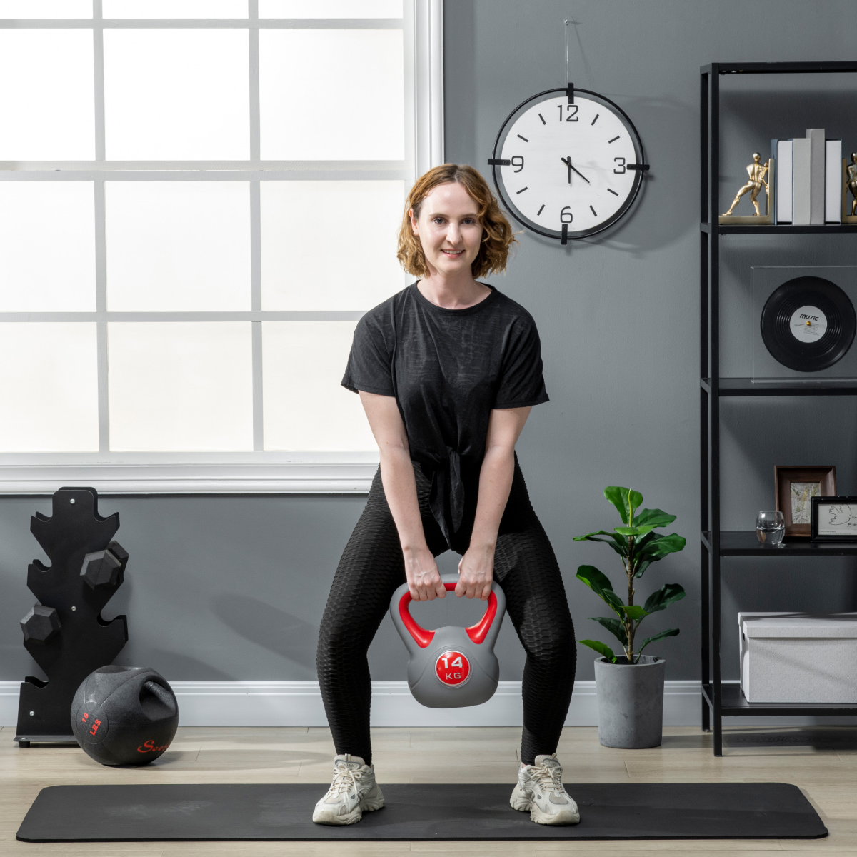 SPORTNOW 14kg Kettle Bell with Handle for Home Gym, Red and Grey