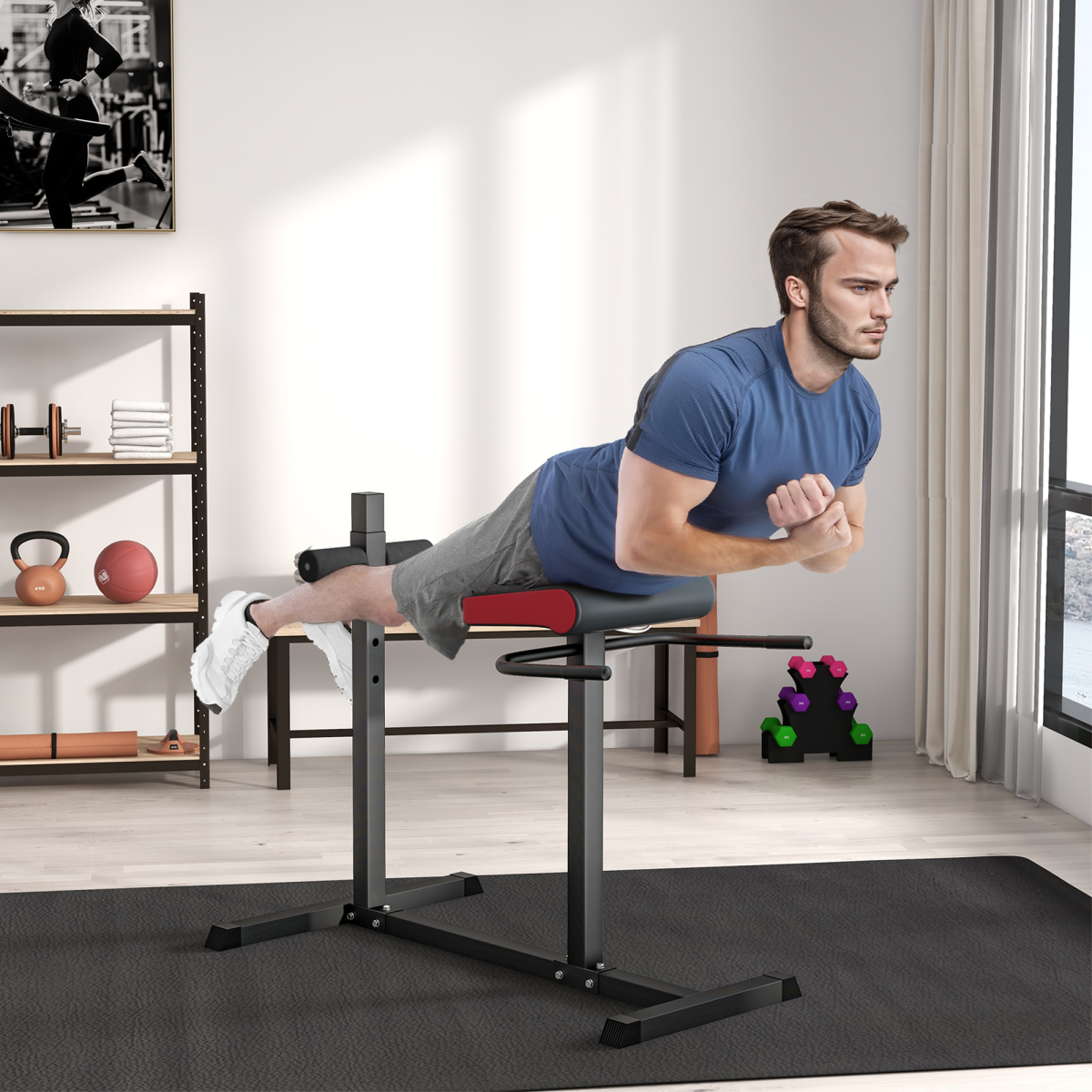 SPORTNOW Back Extension Roman Chair – Core, Back & Glute Training Bench