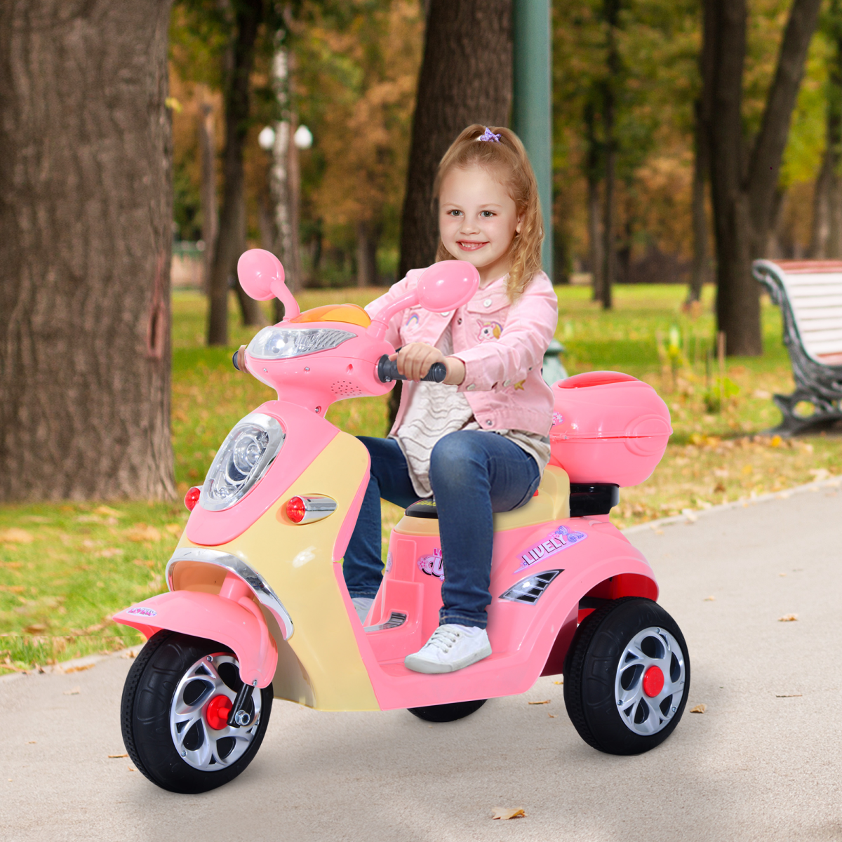 Electric Ride-On Kids Motorbike 6V Battery-Powered Tricycle with Lights & Music – Pink