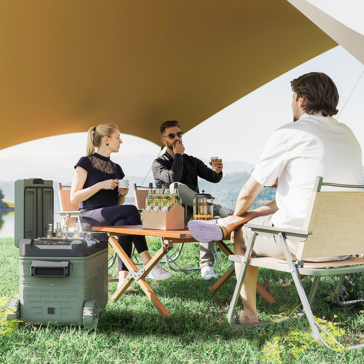 Outsunny 33L Portable Camping Fridge Freezer with Dual Zone, Car & Home Use, -20℃ to 20℃