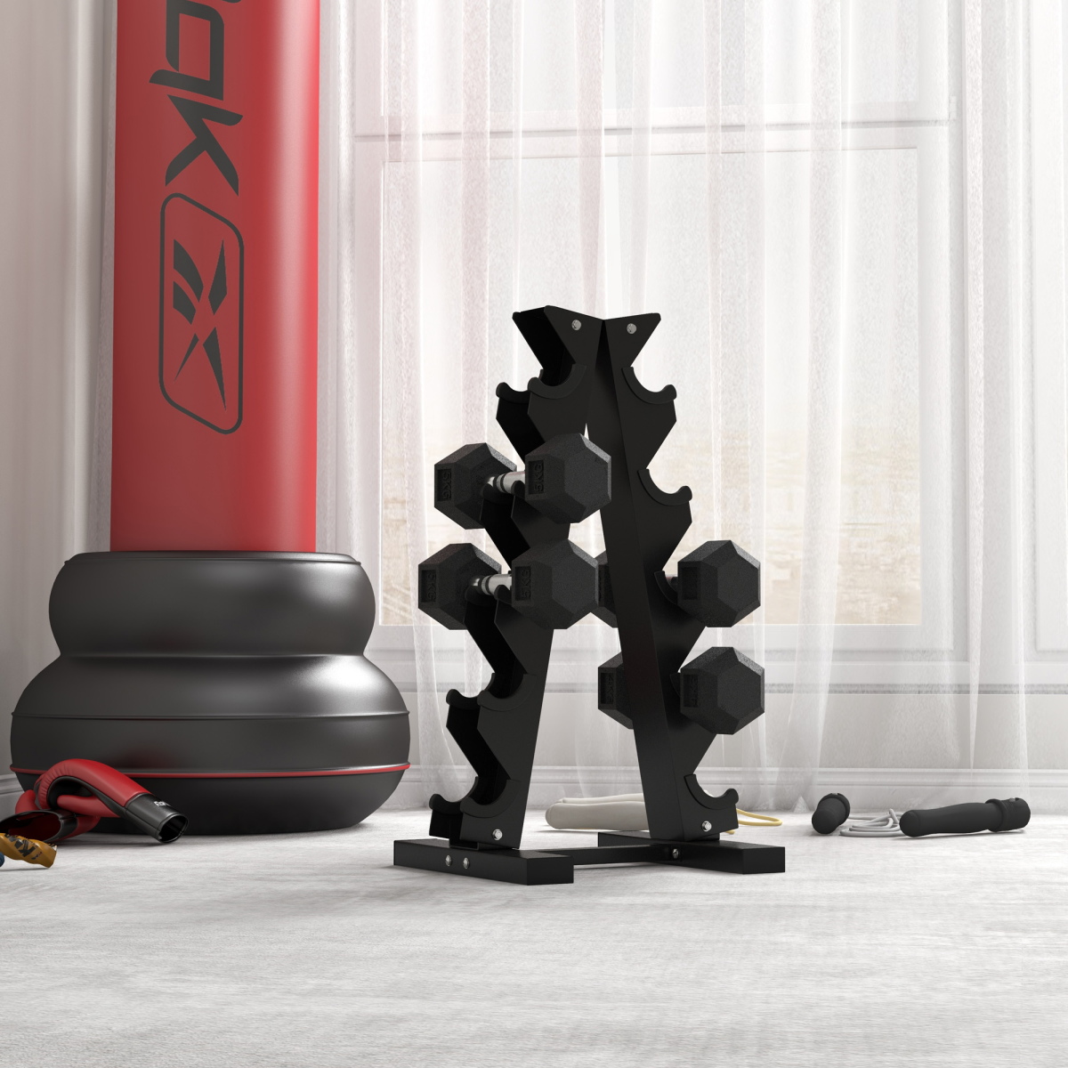 Hexagonal 5kg Rubber Dumbbell Pair for Home Gym Fitness - Durable & Safe! - All Round Fitness