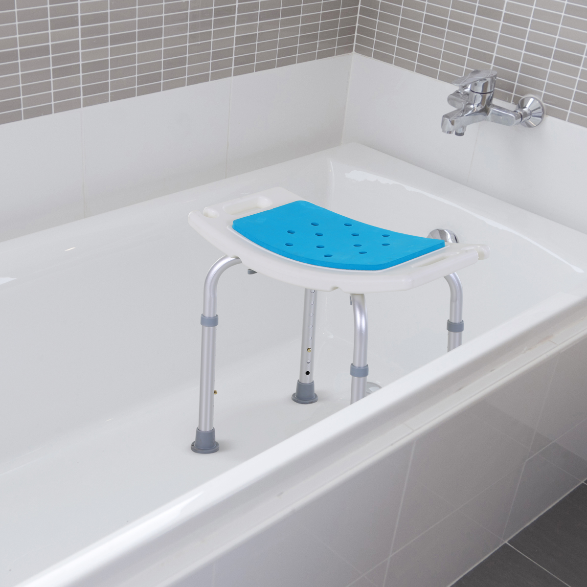 Adjustable Non-Slip Aluminum Bath Stool with Shower Hole - Comfort & Safety - All Round Fitness