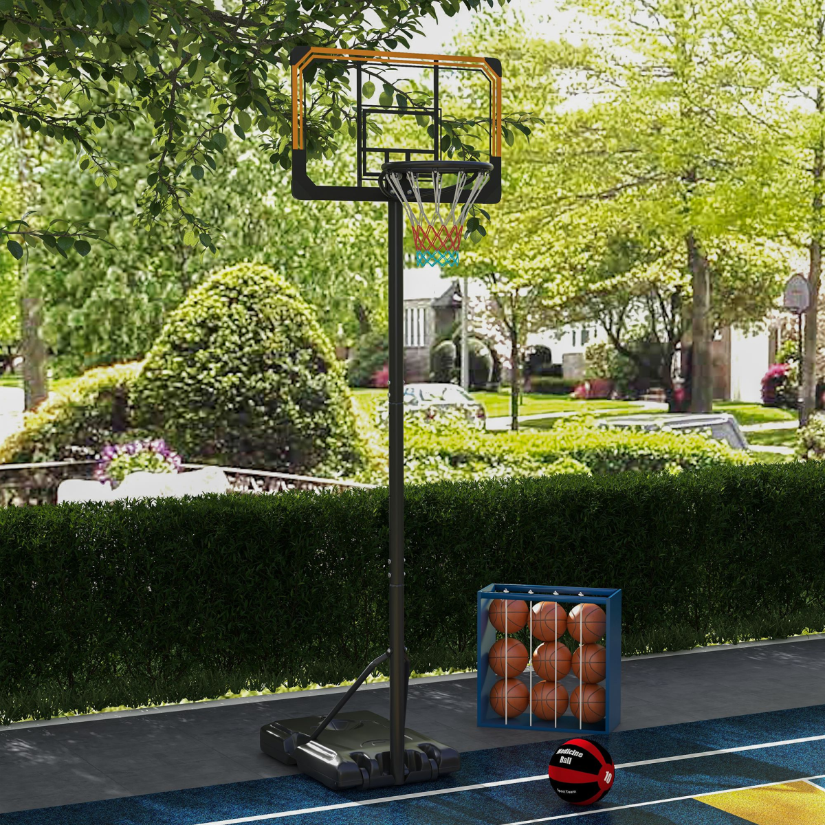 Basketball Backboard Hoop Net Set with Wheels, 182–213cm, Black