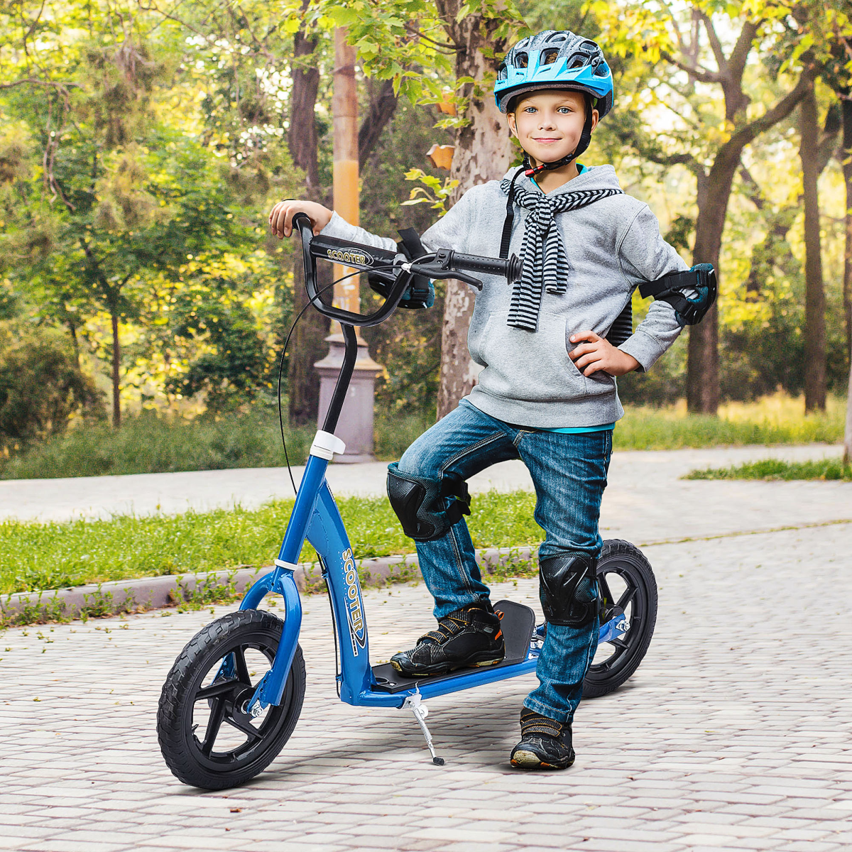 Adventure-Ready Kids Push Scooter with 12" EVA Tires - Blue by HOMCOM - All Round Fitness