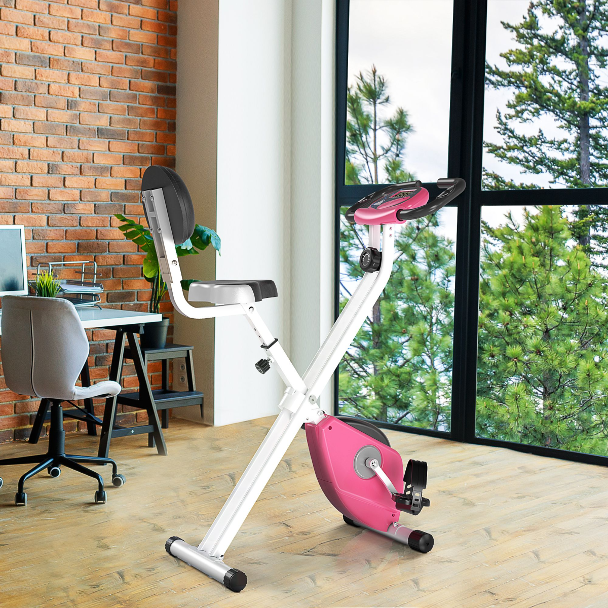 HOMCOM Magnetic Resistance Exercise Bike – Foldable Fitness Cycle with LCD Monitor & Adjustable Seat (Pink) - All Round Fitness