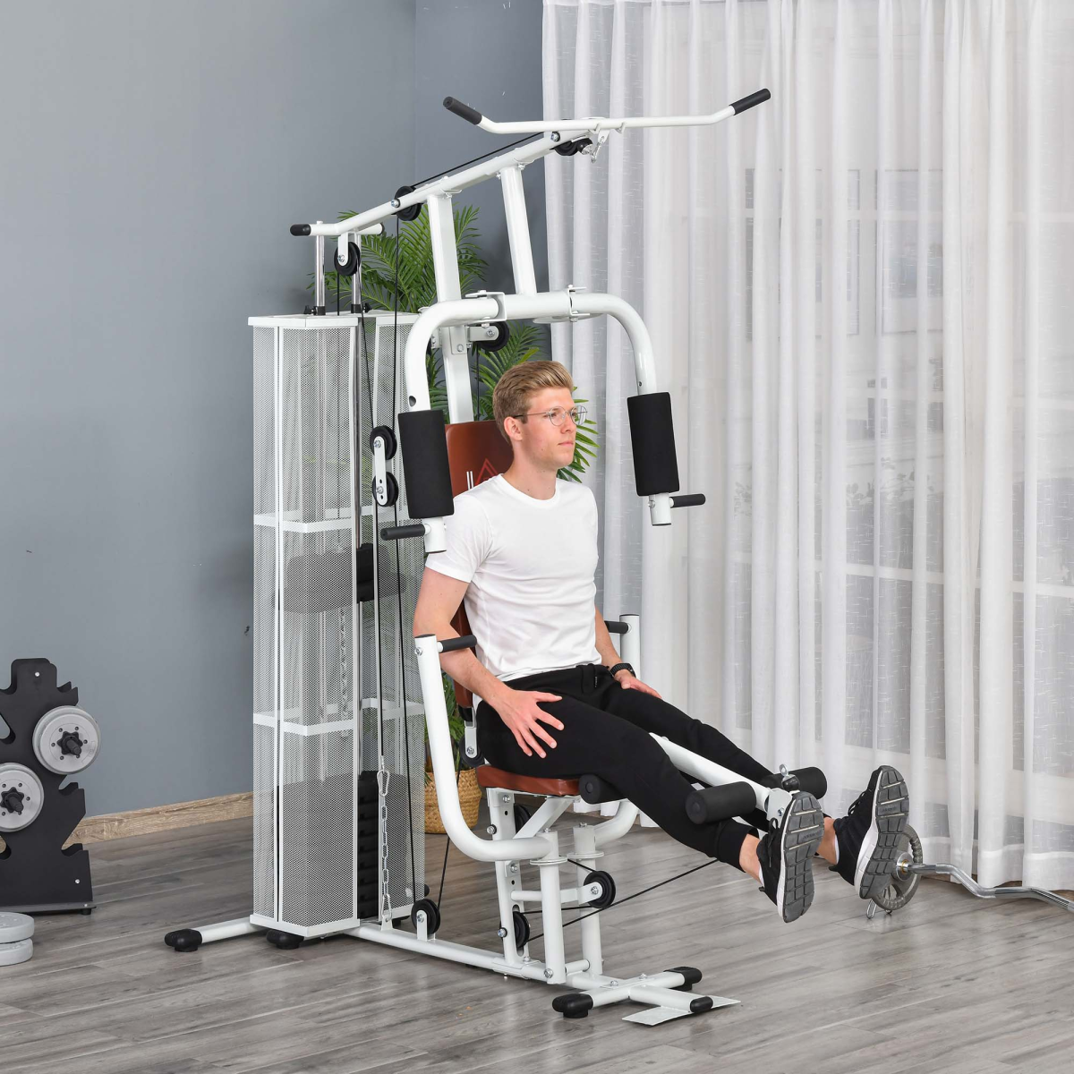 HOMCOM Multifunction Home Gym Weight Training Station – White