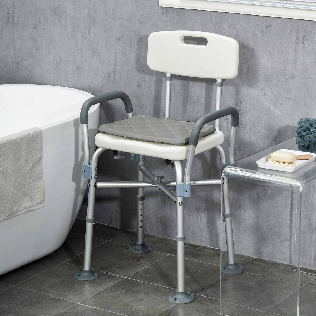 Adjustable Aluminium Shower Chair with Cushion & Backrest – Bath Stool for Seniors, Disabled & Pregnant - All Round Fitness