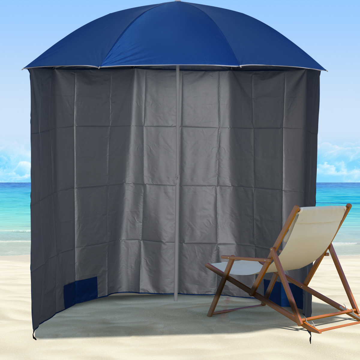 2.2M Fishing Umbrella with Side Panels – Outdoor Beach Sun Shade Shelter with Carry Bag