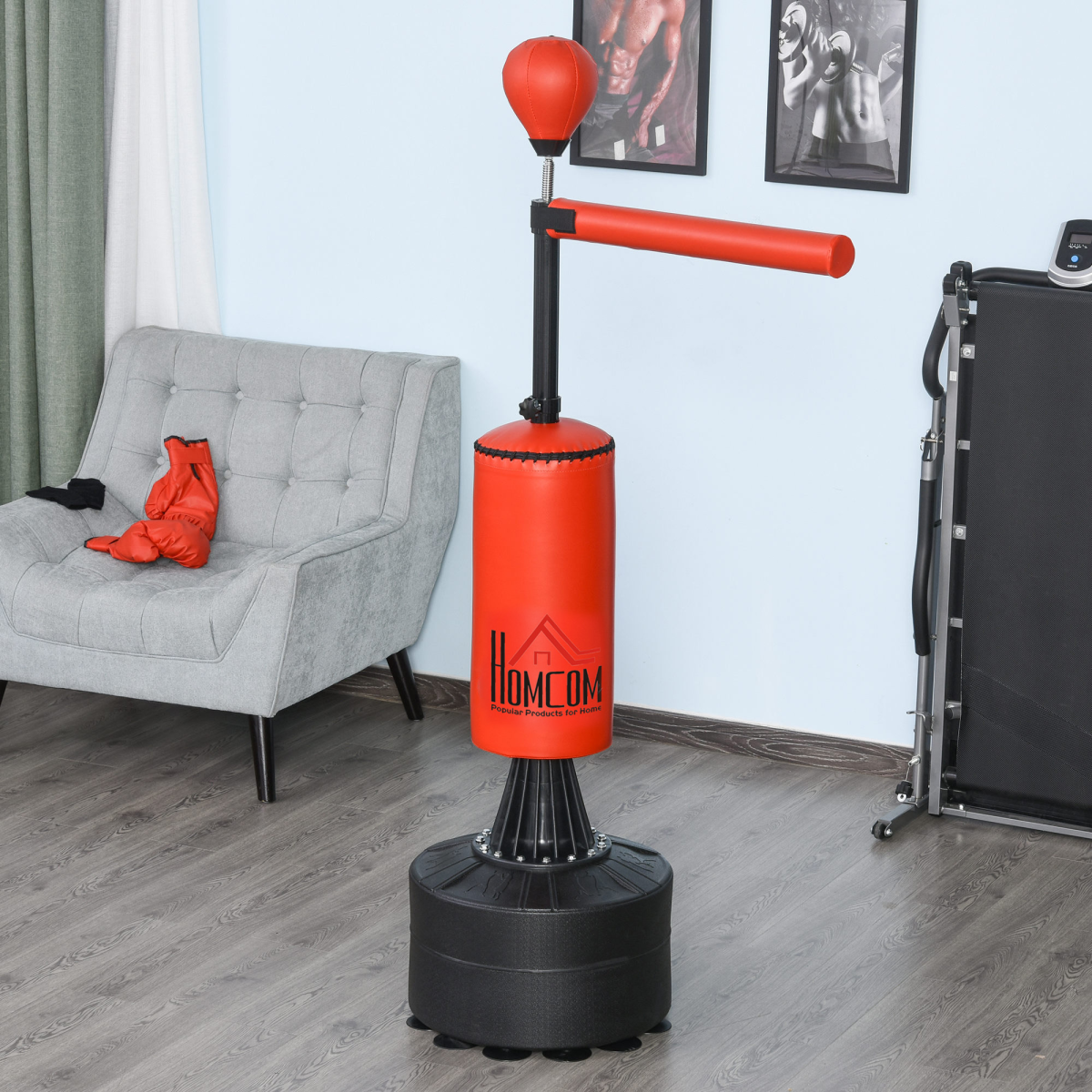 Adjustable Boxing Punch Bag Stand with Rotating Arm & Water-Weighted Base - All Round Fitness