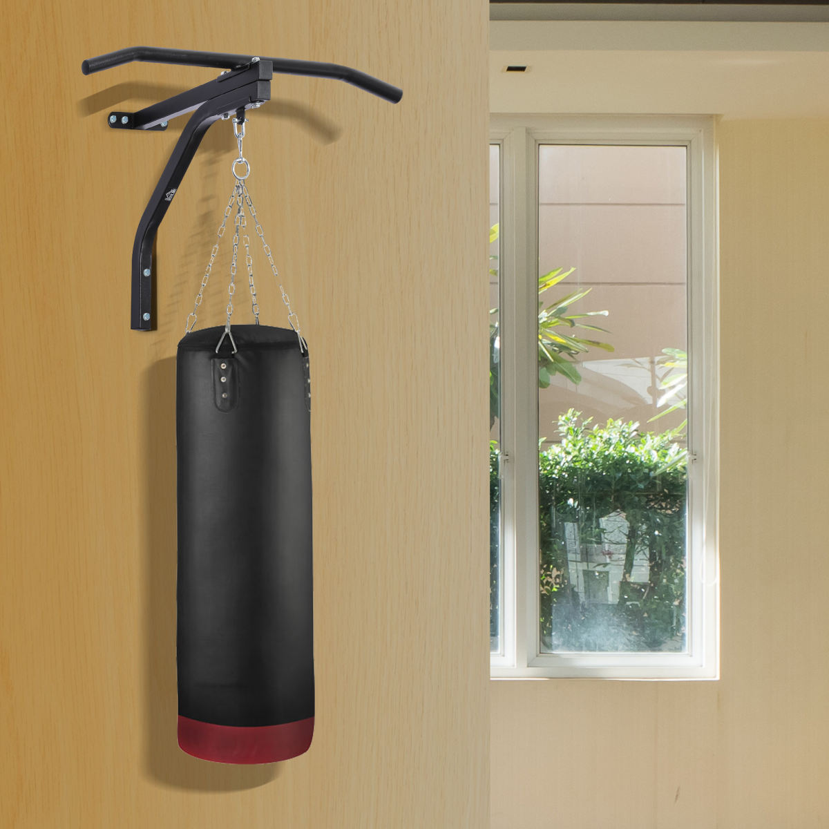 Heavy Duty Punch Bag Wall Mount with Pull-Up Bar & Swivel Hanger – Steel Bracket, Black