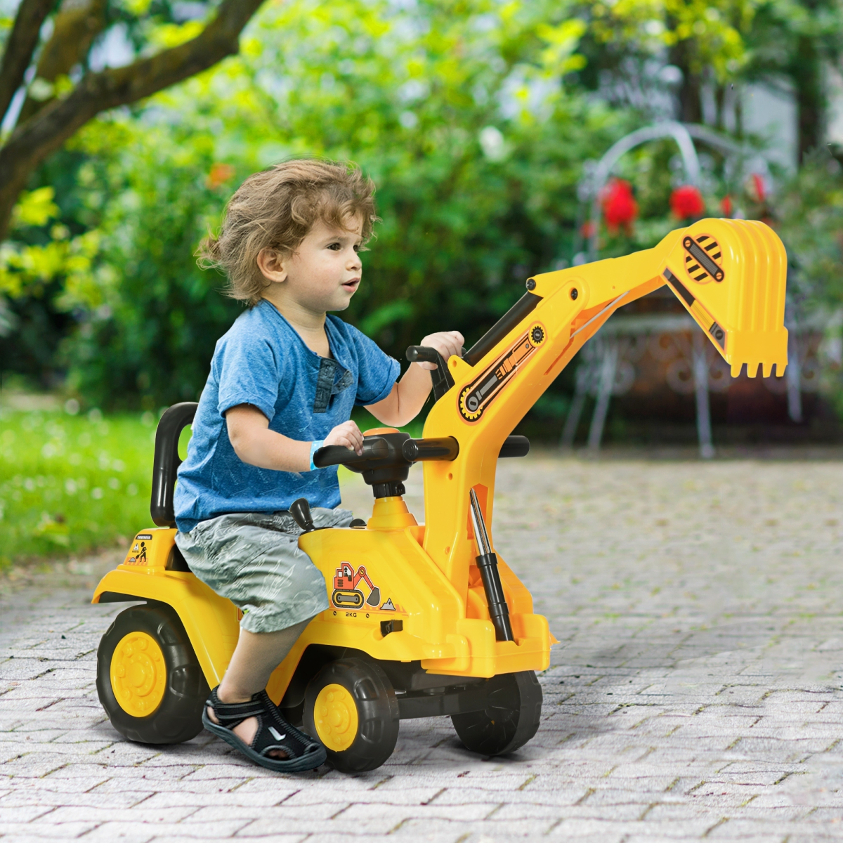 2-in-1 Kids Ride-On Digger Tractor with Bucket and Storage – Ages 1.5-4