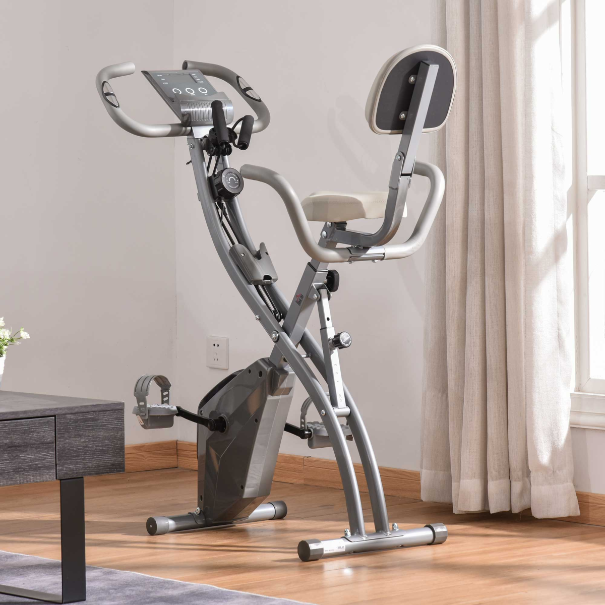 HOMCOM 2-in-1 Upright & Recumbent Exercise Bike – 8-Level Magnetic Resistance with Pulse Sensor & LCD Monitor (Grey) - All Round Fitness