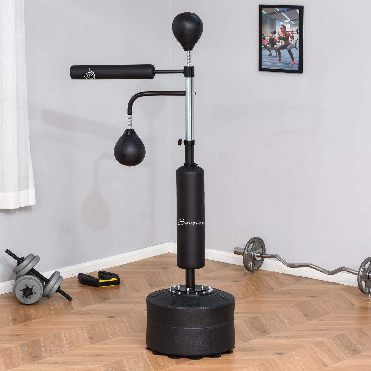 4-in-1 Adjustable Boxing Training Station with Reflex Bar, Double Speedballs & Punching Bag