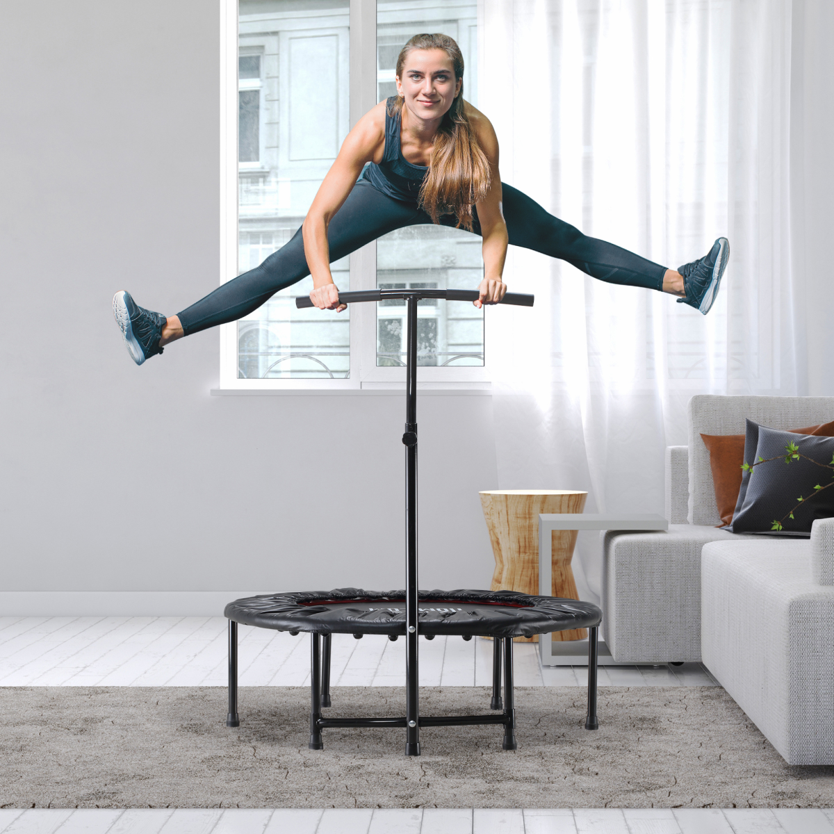 Bounce & Burn: 40'' Mini Trampoline for Kids & Adults with Safety Handle - All Round Fitness