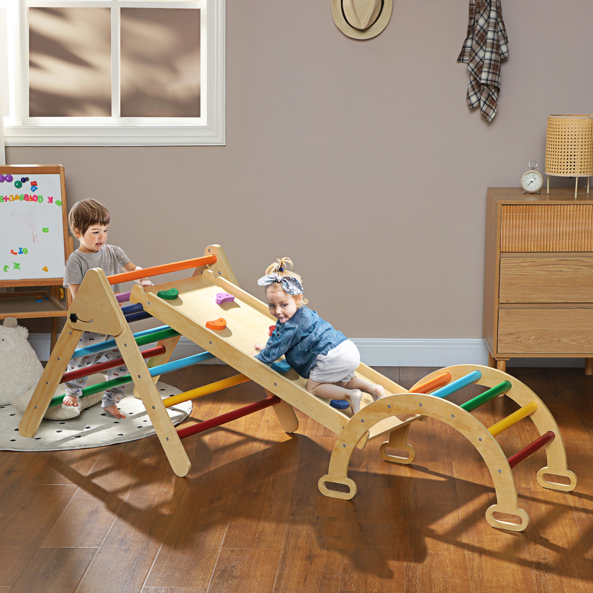 5-in-1 Montessori Climbing Frame for Toddlers – Triangle, Arch, Slide & Rocker (18–48 Months)