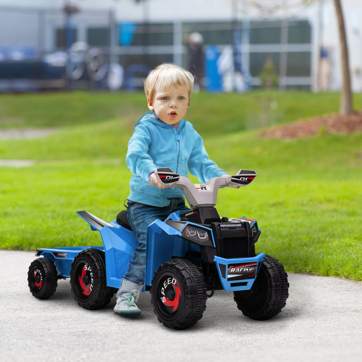 Kids Electric Quad Bike 6V Ride-On ATV with Trailer – Blue