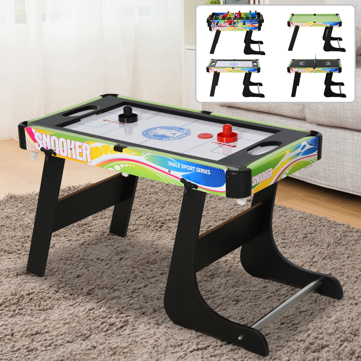 4-in-1 Foldable Game Table – Football, Table Tennis, Hockey & Pool for Home Entertainment