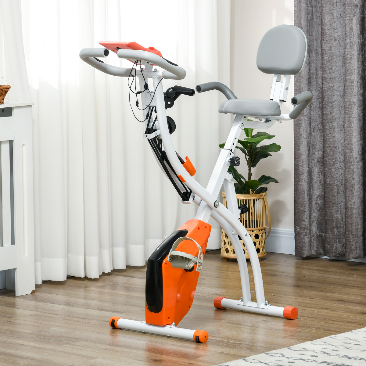 2-in-1 Upright & Recumbent Exercise Bike – 8-Level Resistance, Pulse Sensor & Foldable X-Bike (Orange) - All Round Fitness