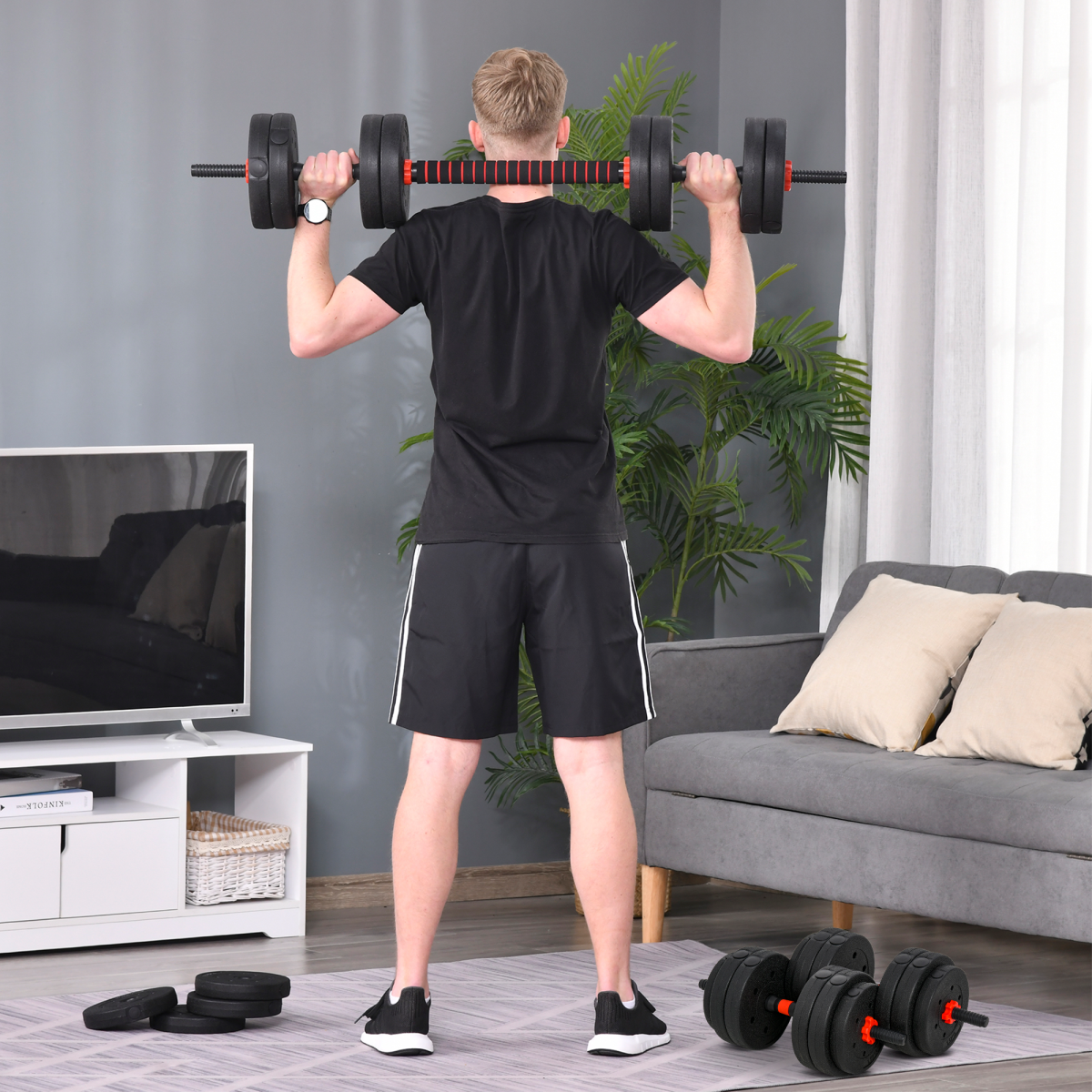 2-in-1 Adjustable 25kg Dumbbell & Barbell Set for Ultimate Home Fitness - All Round Fitness
