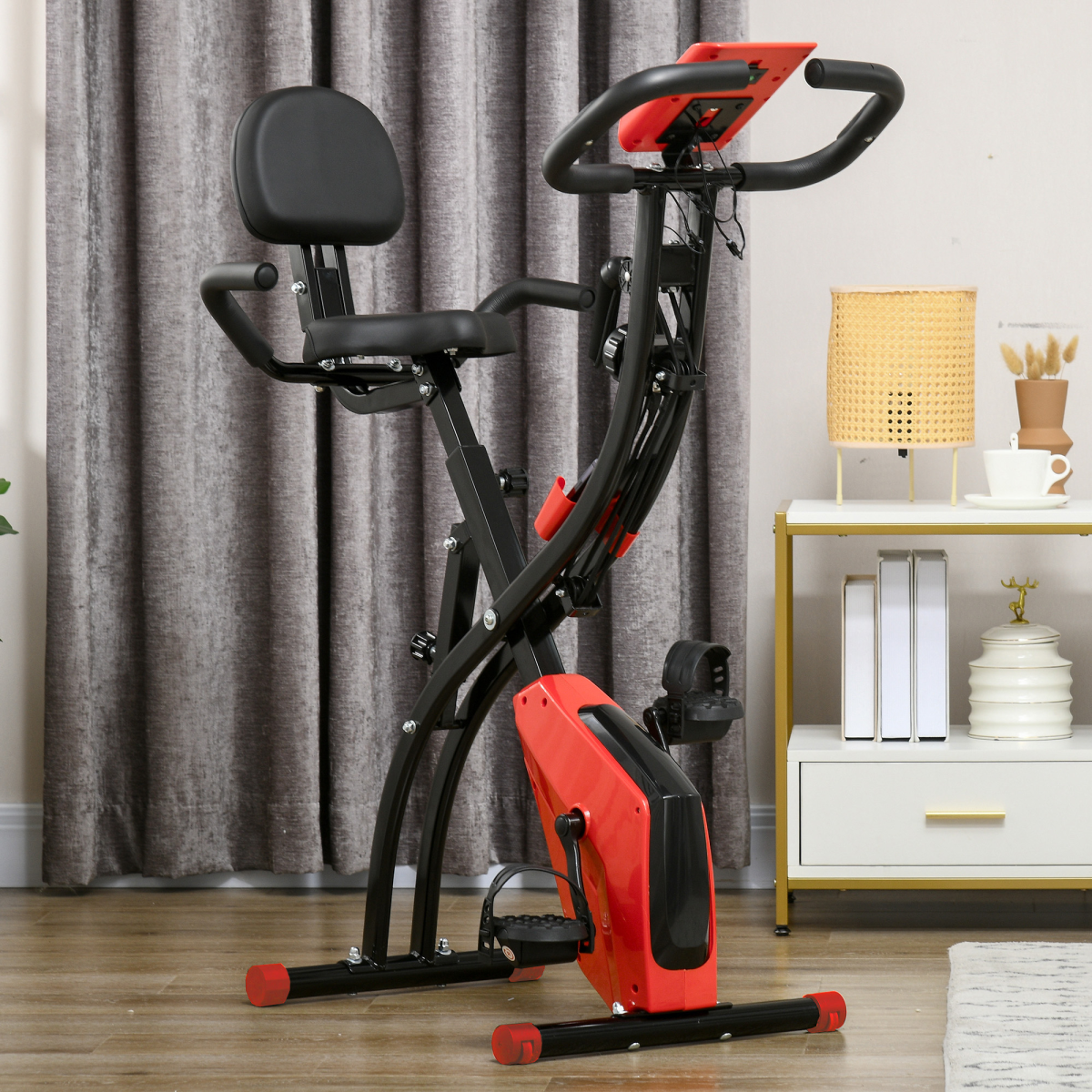 2-in-1 Upright & Recumbent Exercise Bike – 8-Level Adjustable Resistance with Pulse Sensor, LCD & Foldable X-Design – Red - All Round Fitness