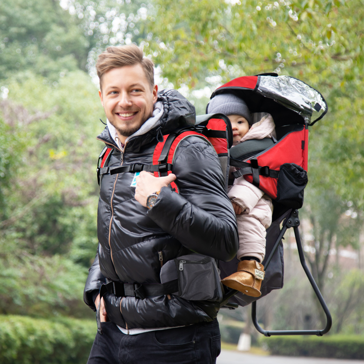 Baby Hiking Backpack Carrier with Rain Cover & Storage – Red, 6-36 Months