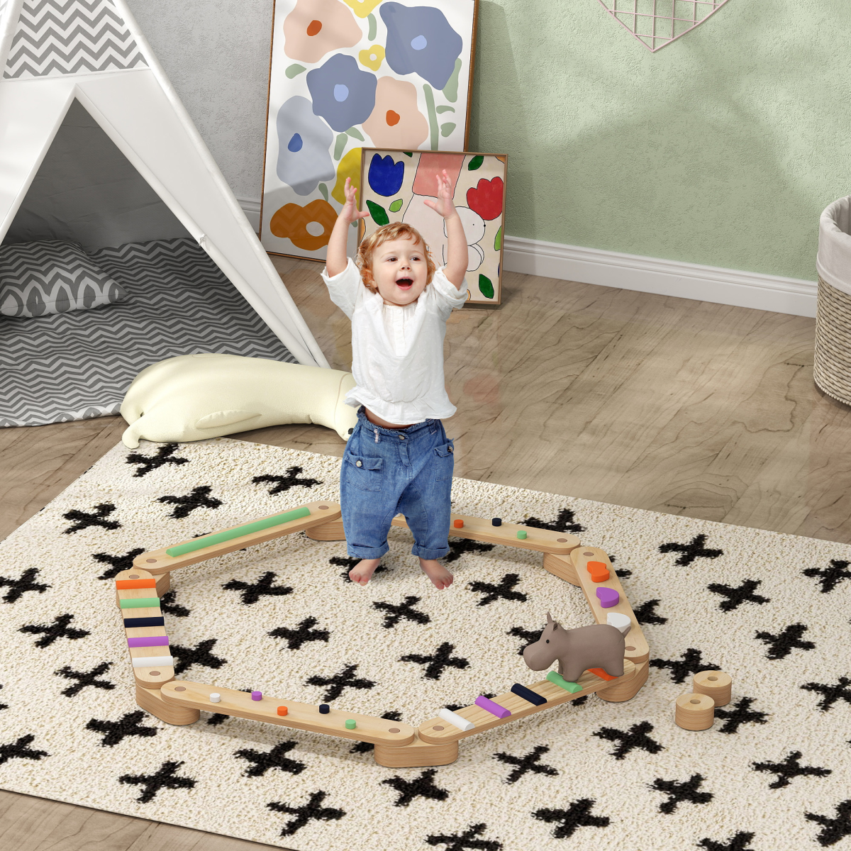 AIYAPLAY Wooden Balance Beam for Kids 3–8 Years – Indoor & Outdoor Sensory Play