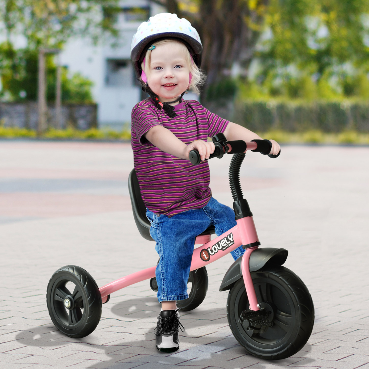 Toddler Tricycle Ride-On Trike with Adjustable Seat & Bell – 3-Wheel Kids Bike 18+ months (Pink)
