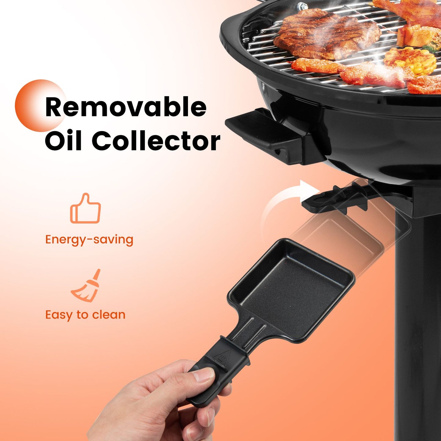 Electric Barbecue Grill with Detachable Non-Stick Cooking Rack