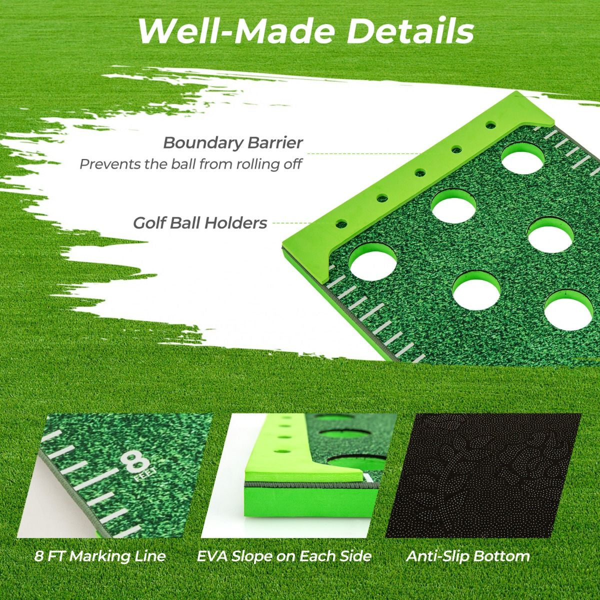 11-Foot Indoor Putting Green Mat with Adjustable Putters, Golf Balls, and Hole Covers for Events